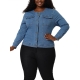 Unique Bargains Womens Plus Size Long Sleeve Collarless Outerwear Denim Jacket