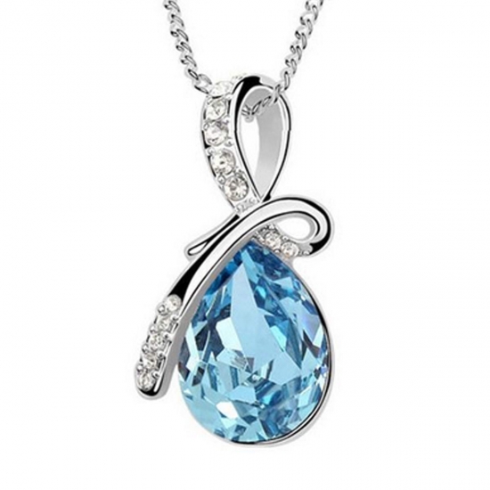 Wrapables Eternal Love Swarovski Elements Crystal Teardrop Pendant Necklace Sea Blue