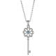 X and O X  O Rhodium Plated Flower Shaped Key with Light Sapphire Swarovski Crystal and Clear Accent Crystal Pendant Necklace