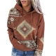 ZQGJB Womens Aztec Hoodie Geometric Print Sweater Plus Size Long Sleeve Vintage Color Block Pullover Drawstring Sweatshirt with Pockets Coffee XXXXL