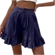 Zodggu Womens Navy Jeans Shorts Womens Summer Fashion Solid Color Casual Wide Leg Pleated Ruffle Breathable Comfy Loose Elastic High Waist Shorts Pants Trendy Shorts 4