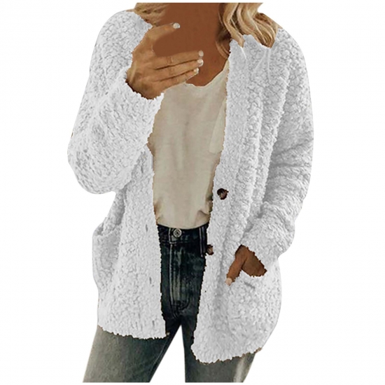 Pntutb Clothes for Women ClearanceWomens Casual Plus Size Plush Sweater Pockets Outerwear Buttons Cardigan Coat