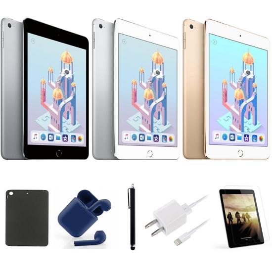 Open Box  Apple iPad Mini 4  79inch Retina  128GB  Latest OS WiFi Only Bundle Case PreInstalled Tempered Glass USA Essentials Wireless Bluetooth Airbuds Stylus Pen Rapid Charger