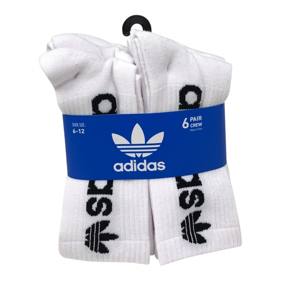 Adidas Men's Athletic Sport Moisture Wicking Cushioned Crew Socks 6 Pack, White (Shoe Size 6-12)