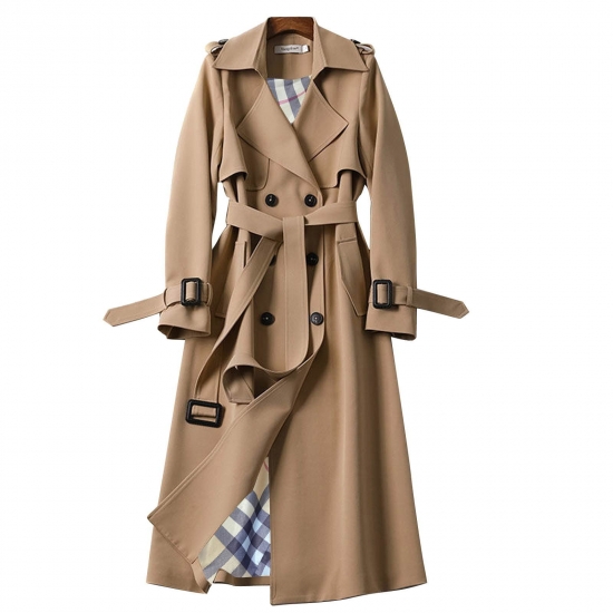 asdoklhq Womens Plus Size Clearance TopsWomen Overcoat Solid Slim Fit Coat Jacket Long Outerwear Windbreaker Trench