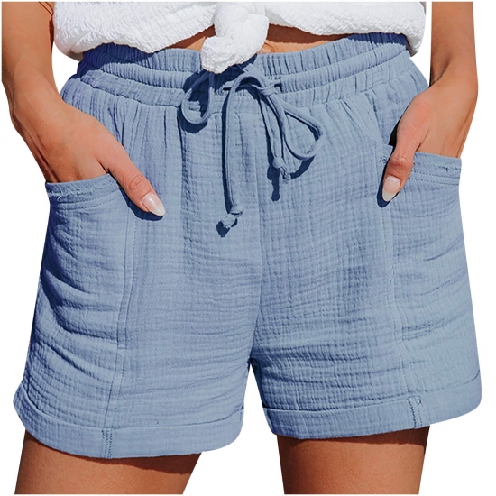 Zodggu Womens Blue Workout Shorts Plus Size Women Summer Drawstring Elastic Waist Casual Solid Shorts Short Pants Strench Cargo Pants Bermuda Trendy Shorts 4