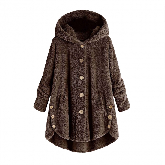hgsbede Women Coats Plus Size Clearance Women Plus Size Button Plush Tops Hooded Loose Cardigan Wool Coat Winter Jacket