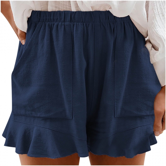 Zodggu Womens Navy Biker Shorts Summer Fashion Womens Plus Size Casual Elastic Waist Pocket Breathable Comfy Loose Solid Shorts Pants Trendy Shorts 8