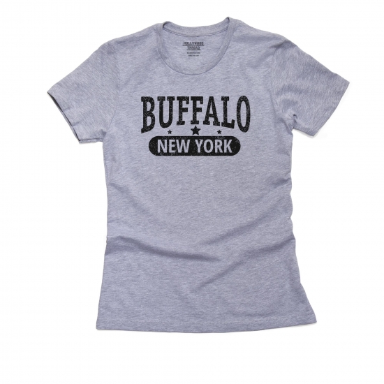 Hollywood Thread Trendy Buffalo, New York with Stars Women's Cotton Grey T-Shirt
