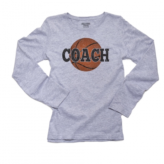 Hollywood Thread Trendy Basketball Coach Graphic Women's Long Sleeve Grey T-Shirt