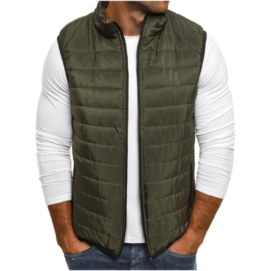 YODETEY Autumn and Winter Solid Color Atmosphere Comfortable AllMatch Vest MenS Cotton Jacket Army Green 14XXXL