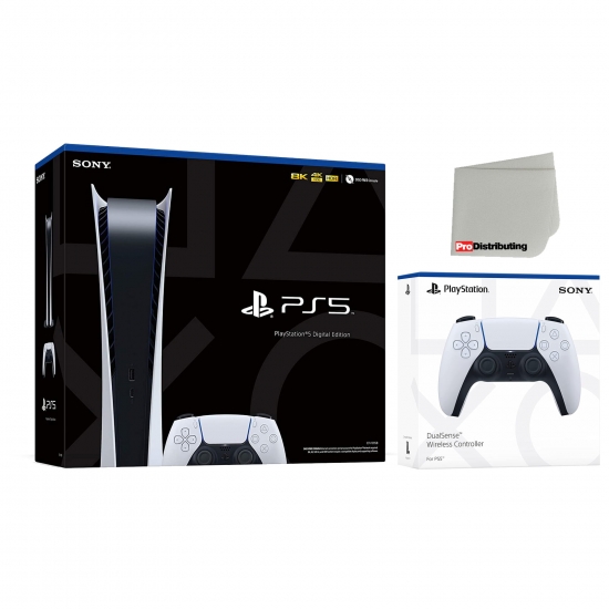 Sony Playstation 5 Digital Version Sony PS5 Digital with Extra Glacier White DualSense Wireless Controller and Cleaning Cloth