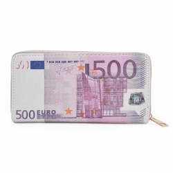 TrendsBlue 500 Euro Currency Money Bill Print PU Leather Zip Around Wallet