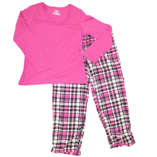 Celestial Dreams Womens Pink Plaid Pajamas Plaid Fleece Tartan Print Sleep Set