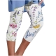 JWZUY Floral Print Leggings for Women Capri Slim Legging Yoga Pants Sports Elastic Cropped Pants White L