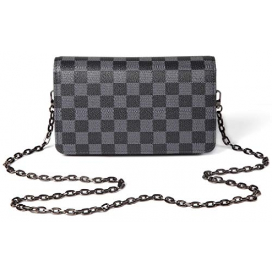 Daisy Rose Checkered Cross Body Bag - RFID Blocking with Credit Card Slots Clutch - PU Vegan Leather (BLACK)