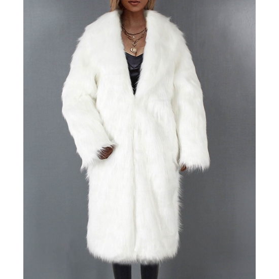 symoid Womens Faux Fur Coats  Jackets Ladies Warm Faux Fur Coat Jacket Winter Turn Down Collar Outerwear White XXL