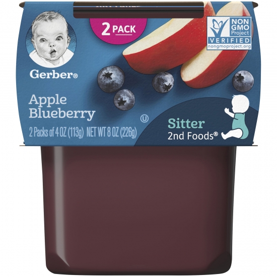 (Pack of 16) Gerber 2nd Foods Apple Blueberry Baby Food, 4 oz Tubs