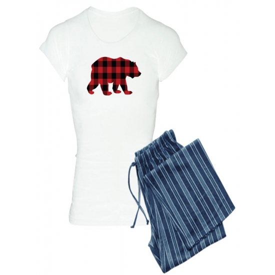 CafePress - Buffalo Plaid Bear - Women's Light Pajamas
