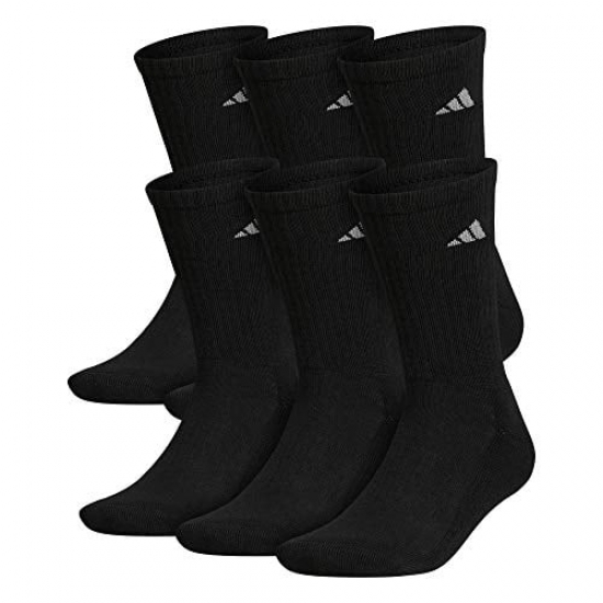 adidas Mens Athletic Cushioned Crew Socks 6Pair BlackAluminum 2 Large