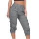 Tuphregyow Womens High Waist Button Pant Comfy Quick Dry Harem Capris Elastic Casual Fitting Pants Workout Knee Length Pants With Pockets Solid Gray L