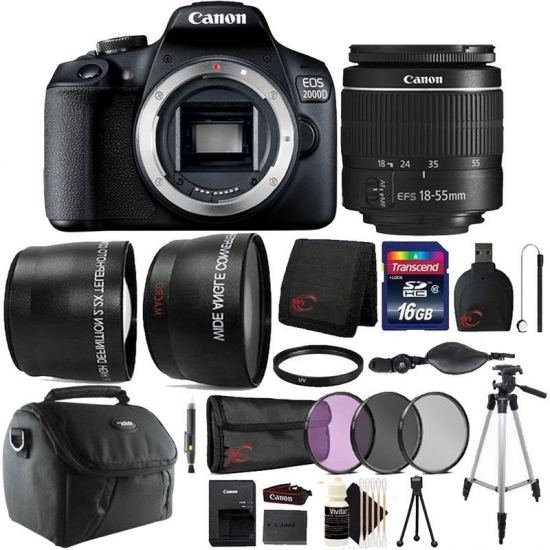 Canon EOS 2000D / Rebel T7 24.1MP Wi-Fi Digital SLR Camera with 18-55mm Lens and 16GB Accessory Bundle