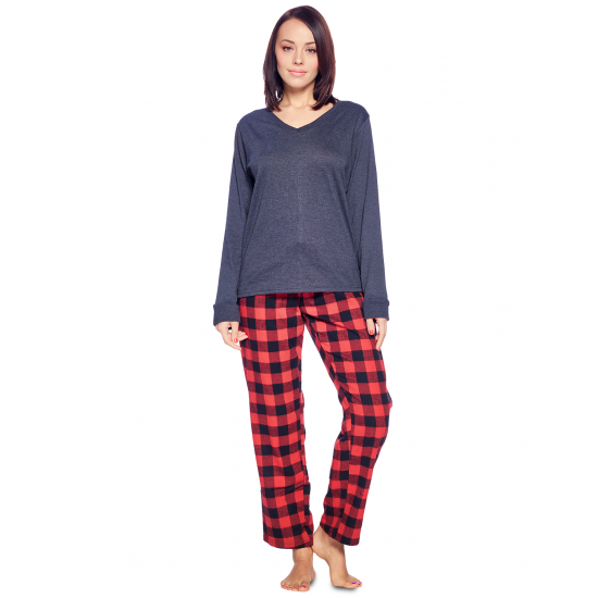 Ashford & Brooks Women’s Cotton Long-Sleeve Top Flannel Pants Pajama Sleepwear Set
