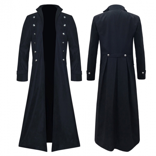 YODETEY MenS Steampunk Vintage Jacket Coat Uniform Coat Black 6M