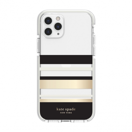 kate spade new york Defensive Hardshell Case (1-PC Comold) for iPhone 11 Pro, Park Stripe Gold Foil/Black/Cream/Cream Bumper/Clear