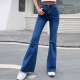 symoid Womens Jeans Fashion High Rise Wide Leg Stretch Stitching Denim Flared Pants Dark Blue S